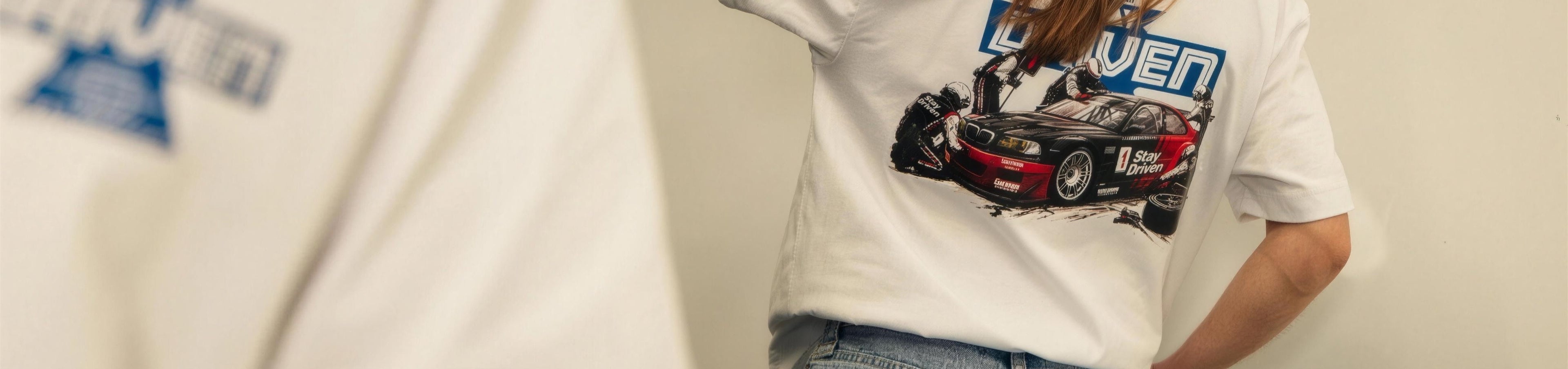 C4 collection campaign — Stay Driven race tee, reframed